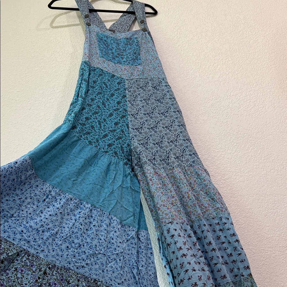 Blue Sky Patchwork Bohemian Overall Jumpsuit - image 2